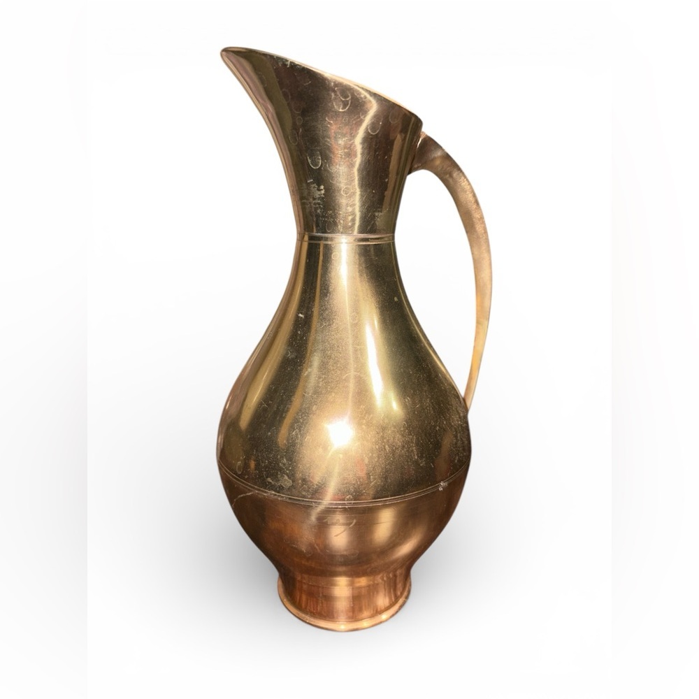 Gold Brass Polished Pitcher with Handle Round Shape Collectible
